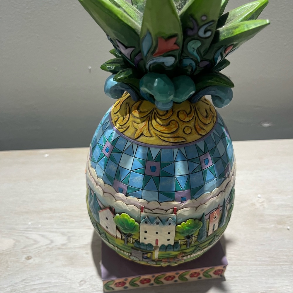Jim Shore Decorative Pineapple Figurine with Blue and Green Accents - Picture 3 of 3